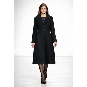 Jones New York Black Wool Blend Coat Womens 18 Long A-Line Button Winter Coat